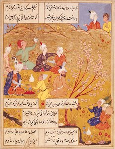 F.103v Banquete al Aire Libre, de un libro de poemas, 1554 de Islamic School